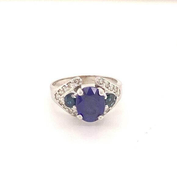 Diamond Sapphire Ring 14k Gold 3.31 TCW Women Certified $2,800 912271 - Picture 6 of 15
